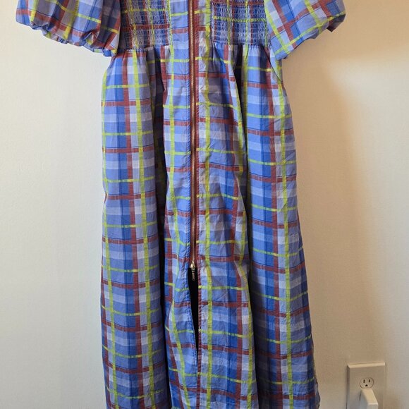 Periwinkle Olive Plaid Midi Dress - MEDIUM - Picture 10 of 11